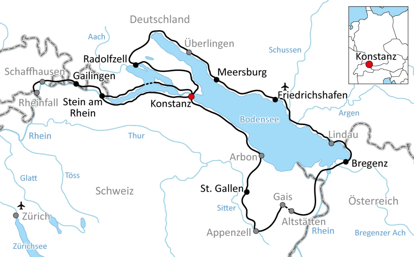 Carte : Vacances à vélo au lac de Constance