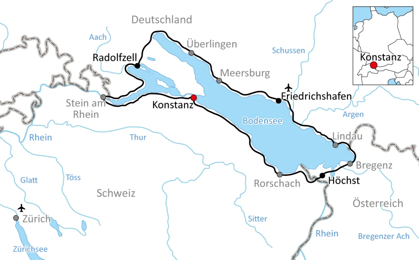 Carte de la piste cyclable du lac de Constance
