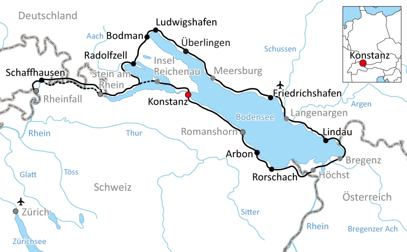 Carte de la piste cyclable du lac de Constance
