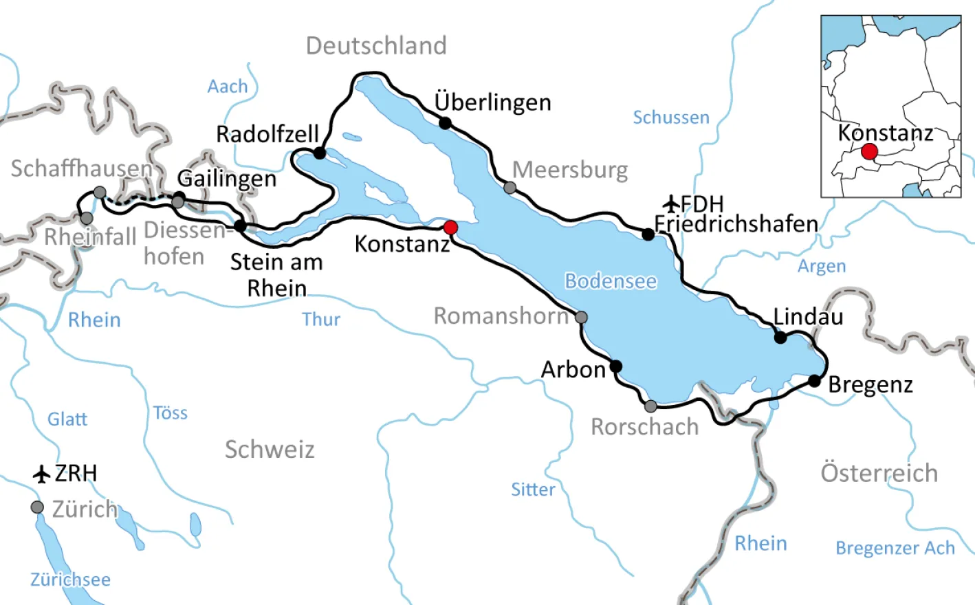 Carte: Séjour détendu à vélo au bord du Lac de Constance