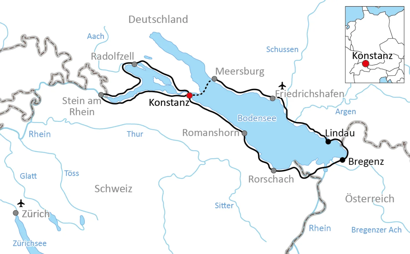 Carte du tour du lac de Constance à vélo pour les sportifs