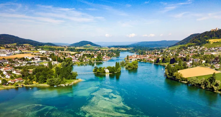 Vue sur Stein am Rhein et l'île de Werd