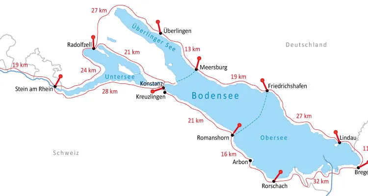 Distances sur la piste cyclable du lac de Constance