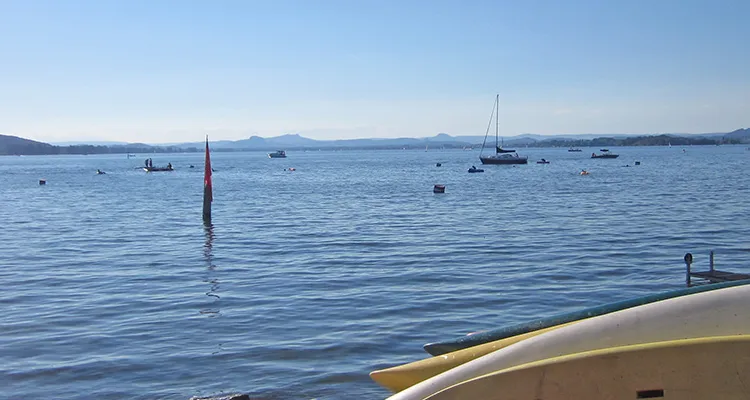 Vue du camping Sandseele, île de Reichenau